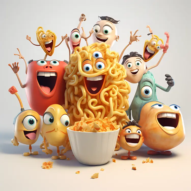 Animated Food Characters with Noodles