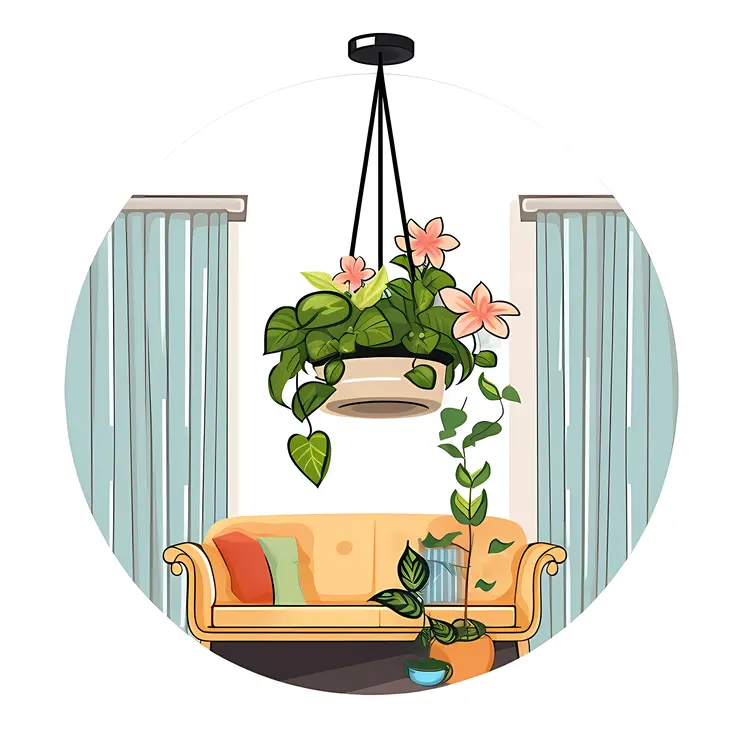 Hanging Plants in Cozy Living Room