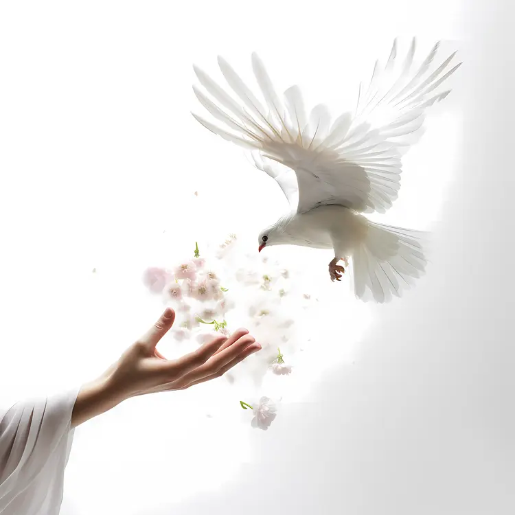 Dove Flying from Hand with Flowers