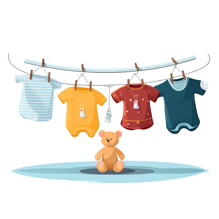 Cute Baby Clothes Hanging with Teddy Bear