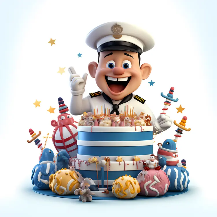 Captain Celebrating with Cake and Toys