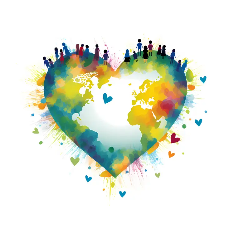Heart-shaped Earth Surrounded by People Silhouettes