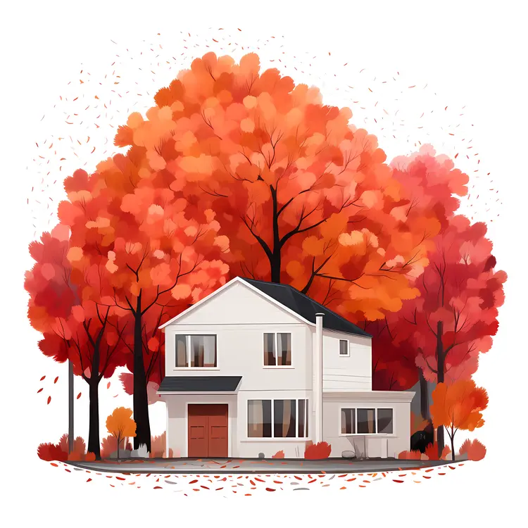 Small Cute House with Autumn Trees