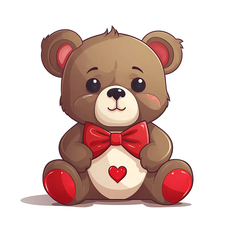 Cute Brown Teddy Bear with Red Bow and Heart