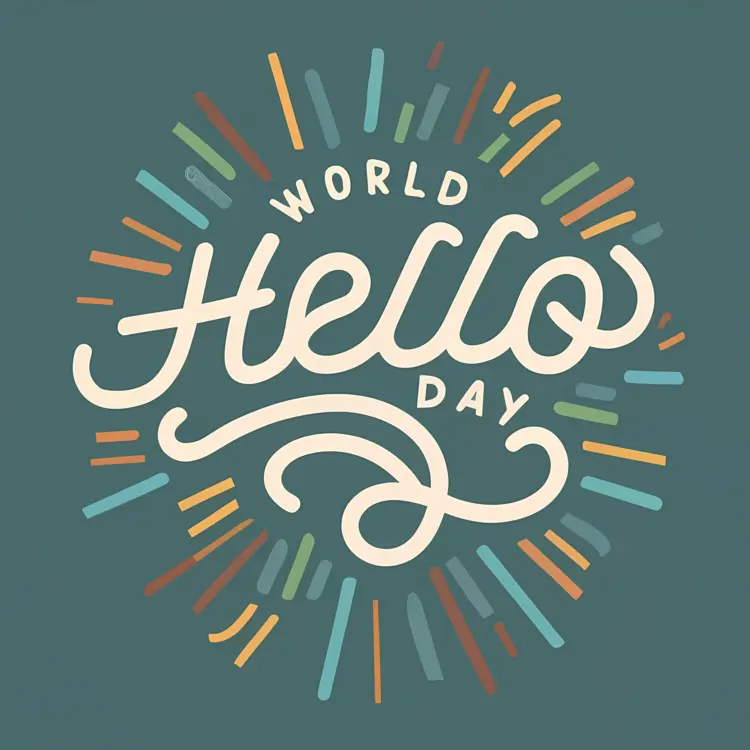 World Hello Day Text with Colorful Rays