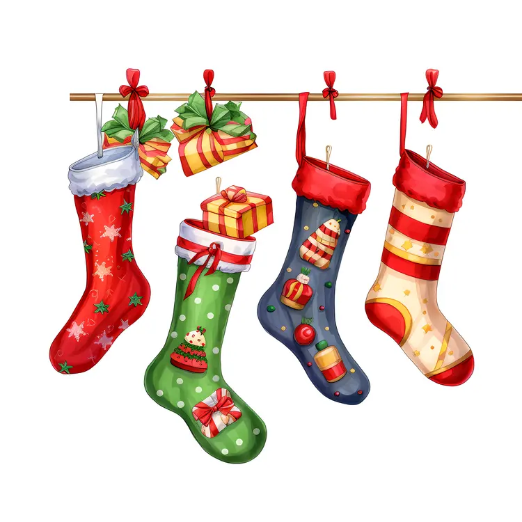 Colorful Christmas Stockings with Gifts