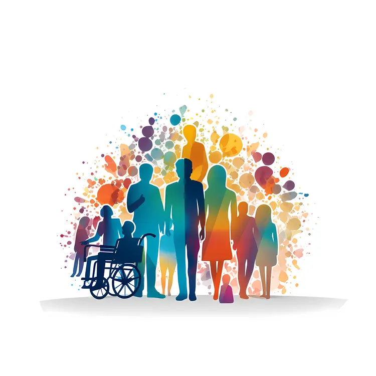 Colorful Silhouettes of Diverse People with Wheelchairs