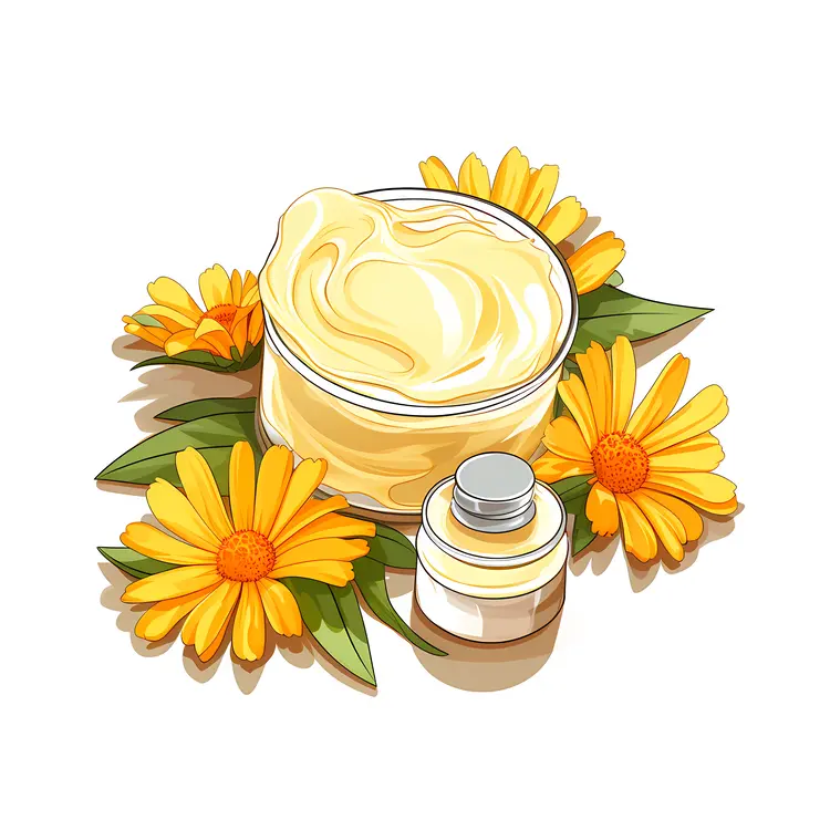 Natural Skincare Cream Jar with Yellow Flowers