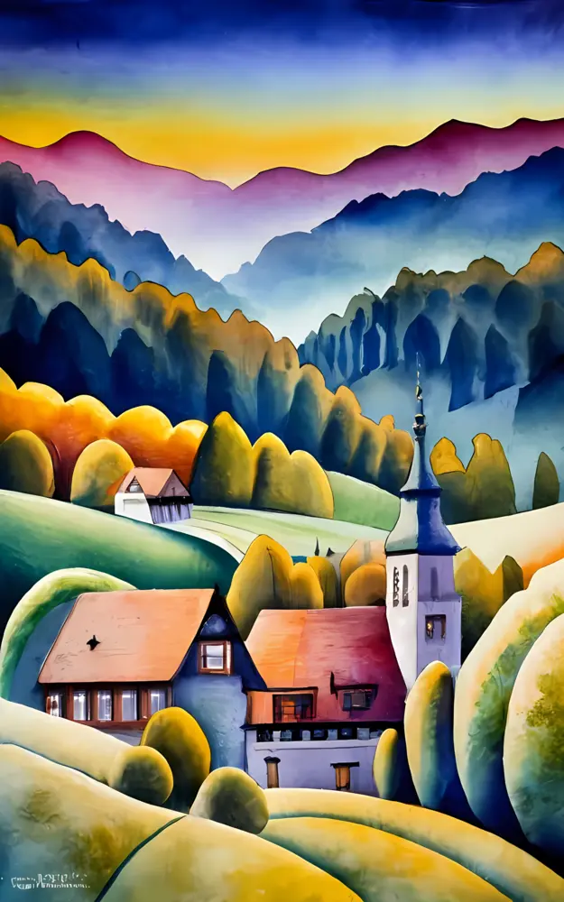 Colorful village in a scenic landscape