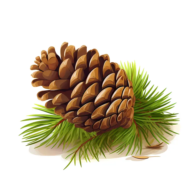 Pine Cone and Branch Illustration