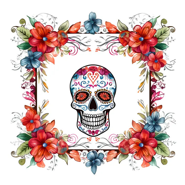 Colorful Skull with Floral Frame