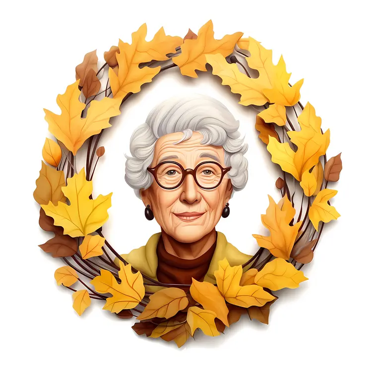 Elderly Woman Portrait with Autumn Wreath