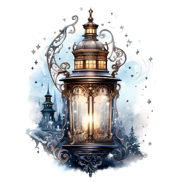 Vintage Lantern with Swirls and Stars