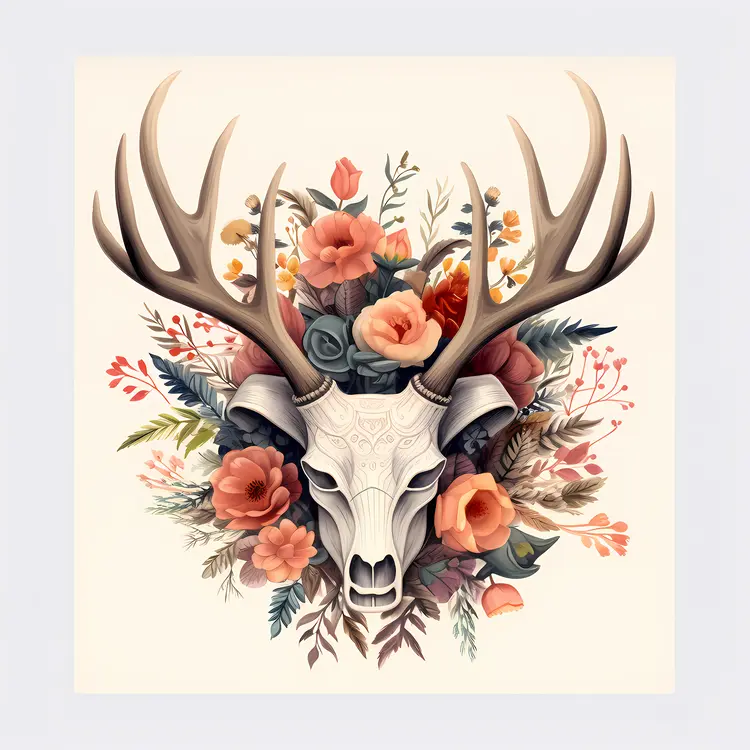 Deer Skull with Floral Arrangement