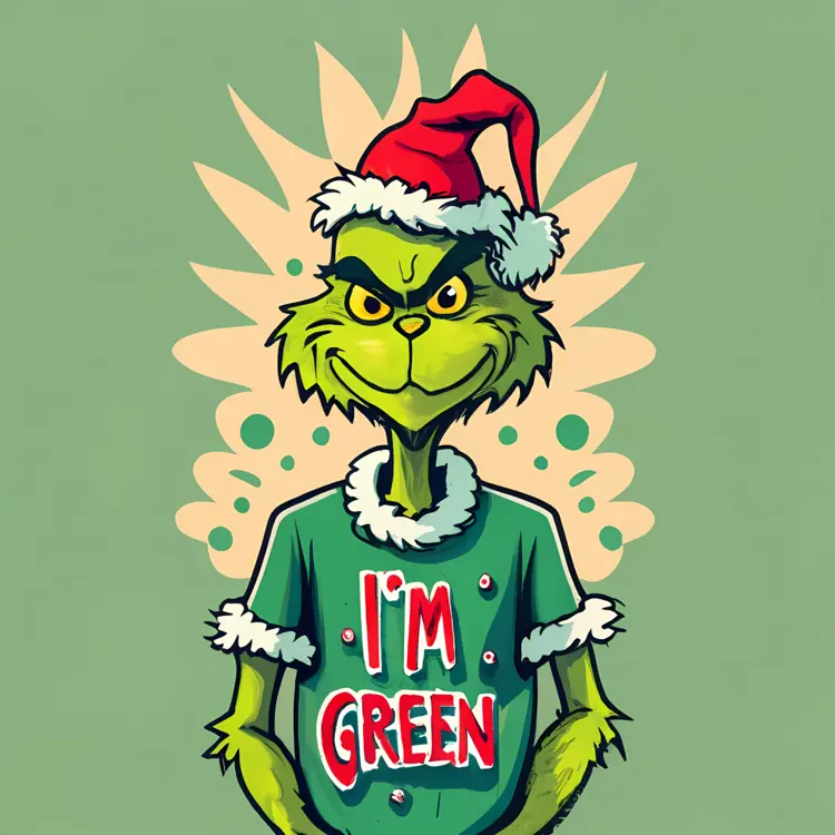 Grinch in Santa Hat with 'I'm Green' Shirt