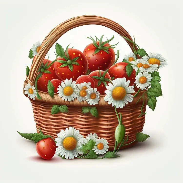 Beautiful Basket of Strawberries and Daisies