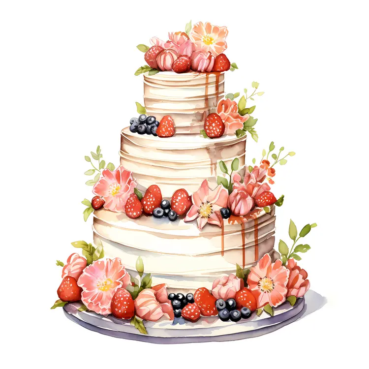 Berry Floral Cake with Fresh Fruits