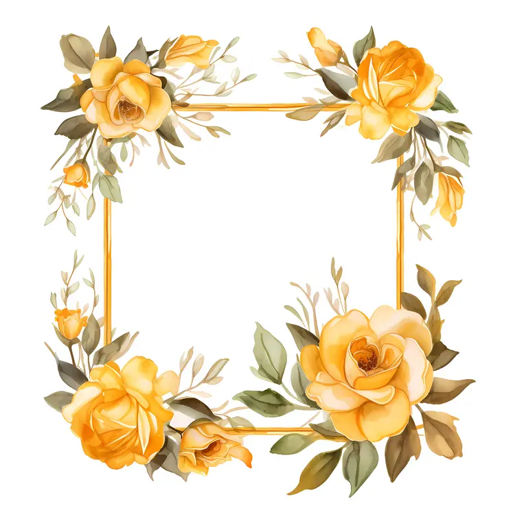 Yellow and Orange Floral Frame with Leaves