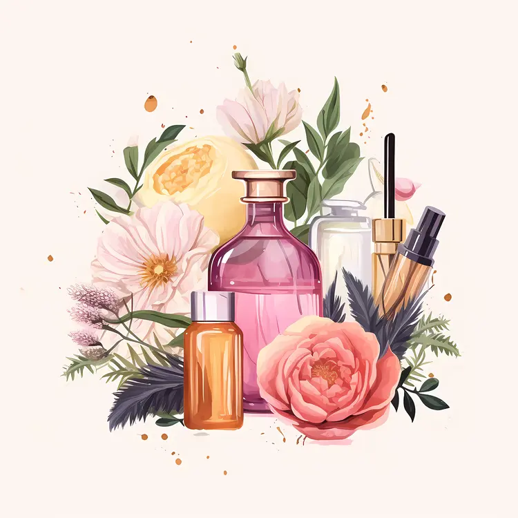 Elegant Perfume Bottles with Floral Arrangement