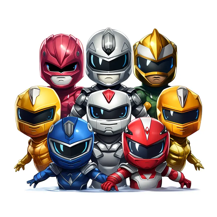 Cute Chibi Power Rangers in Colorful Suits