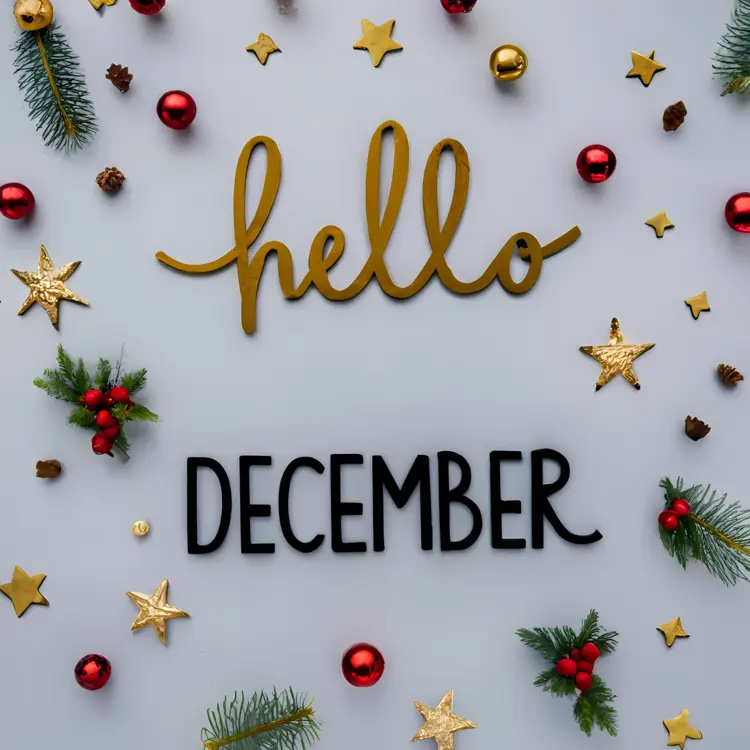 December Text with Ornaments