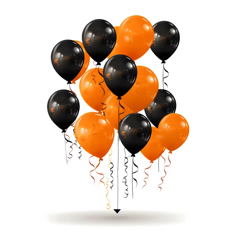 Cluster of Orange and Black Balloons