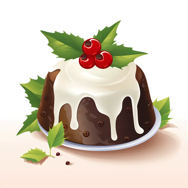 Traditional Christmas Pudding with Holly and Berries
