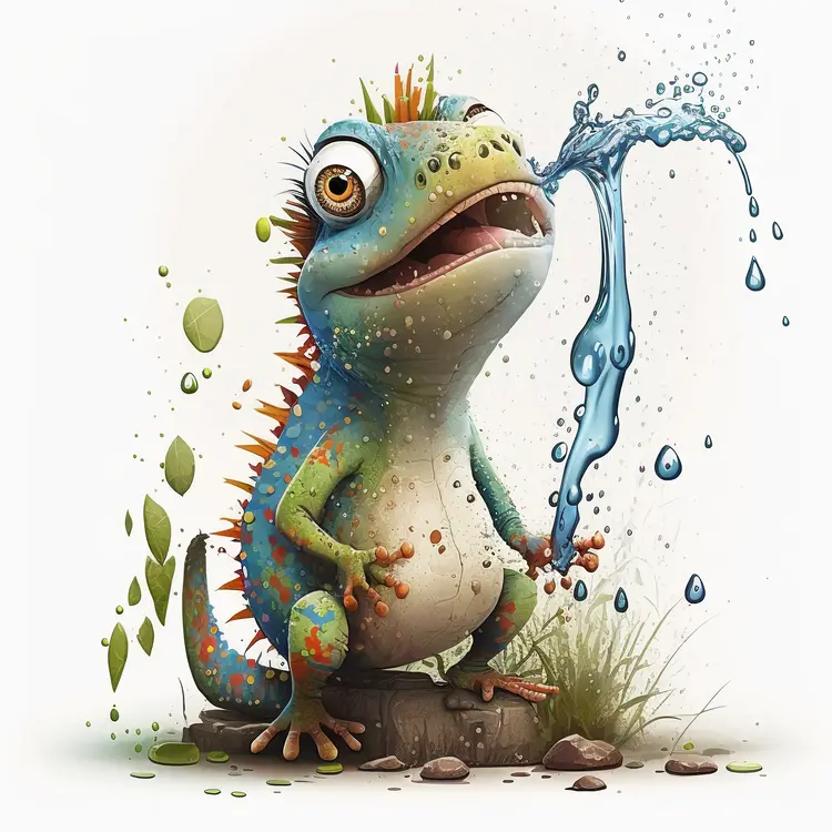 Colorful Chameleon Splashing Water