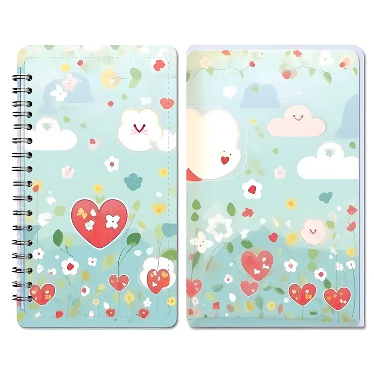 Cute Floral Notebook with Heart and Cloud Design