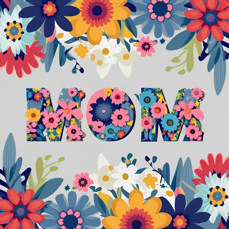 Floral MOM Text with Vibrant Flowers for Mother's Day