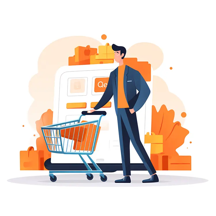Man with Shopping Cart and Boxes