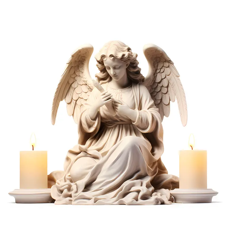 Seated Angel Statue with Two Candles