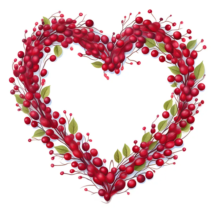 Heart Shape Made of Red Berries and Leaves for Valentine's Day