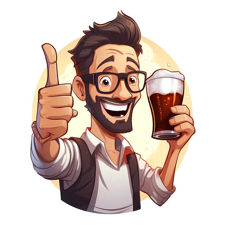 Happy Man Holding a Beer and Giving Thumbs Up