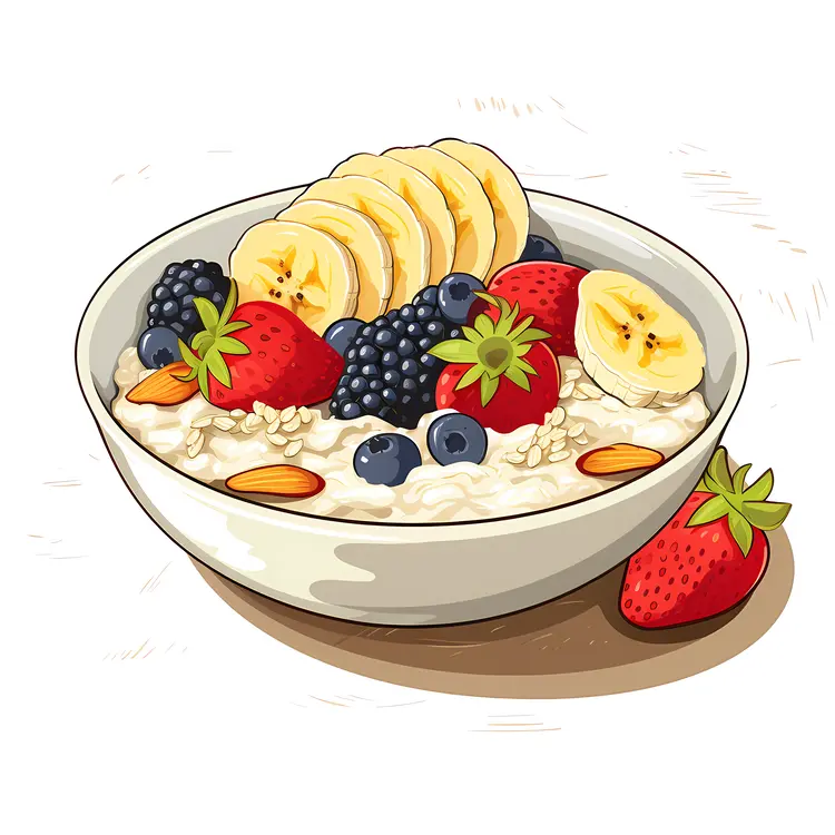 Oatmeal with Berries and Banana Slices