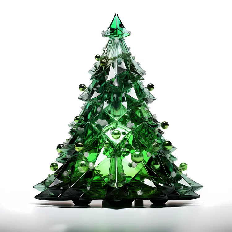Geometric Green Crystal Christmas Tree with Ornaments
