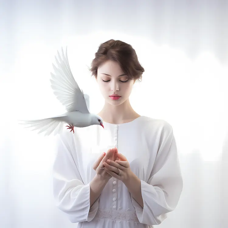 Woman with a White Dove Symbolizing Peace