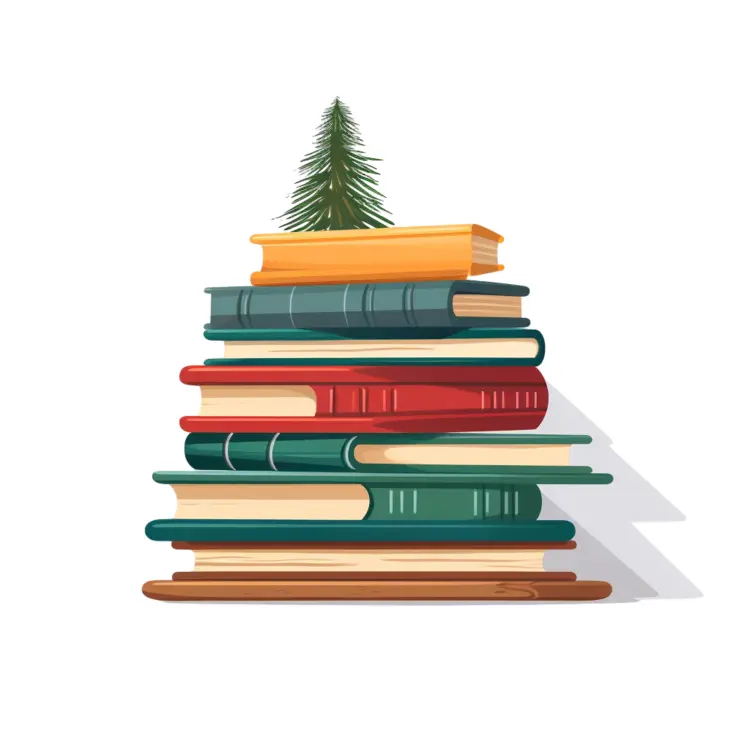 Stack of Books with Pine Tree for Christmas