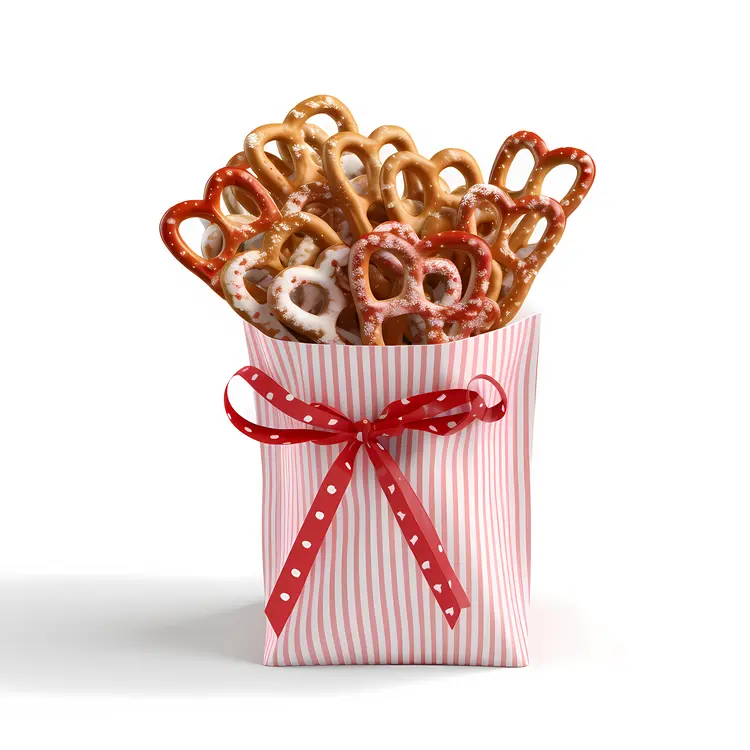Pretzels in a Striped Bag with Ribbon
