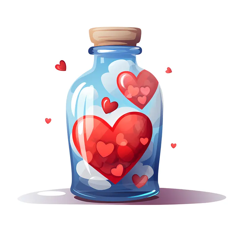 Hearts in a Glass Bottle with Clouds