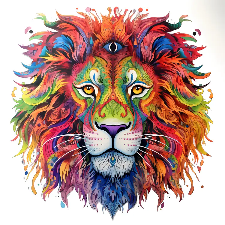 Colorful Lion Illustration with Artistic Details