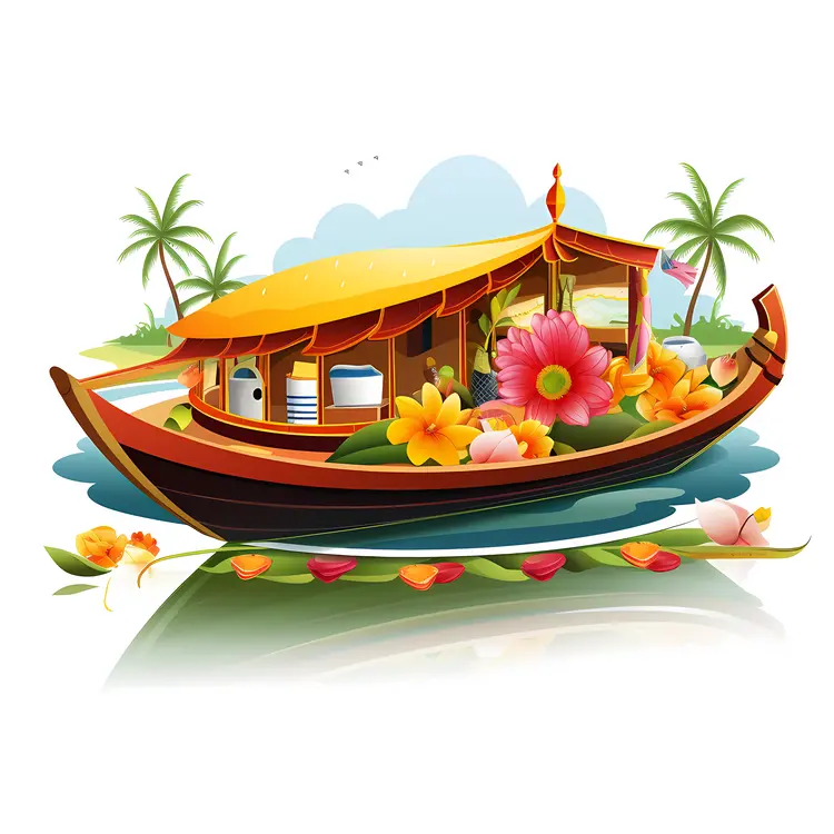 Beautiful Tropical Boat with Flowers