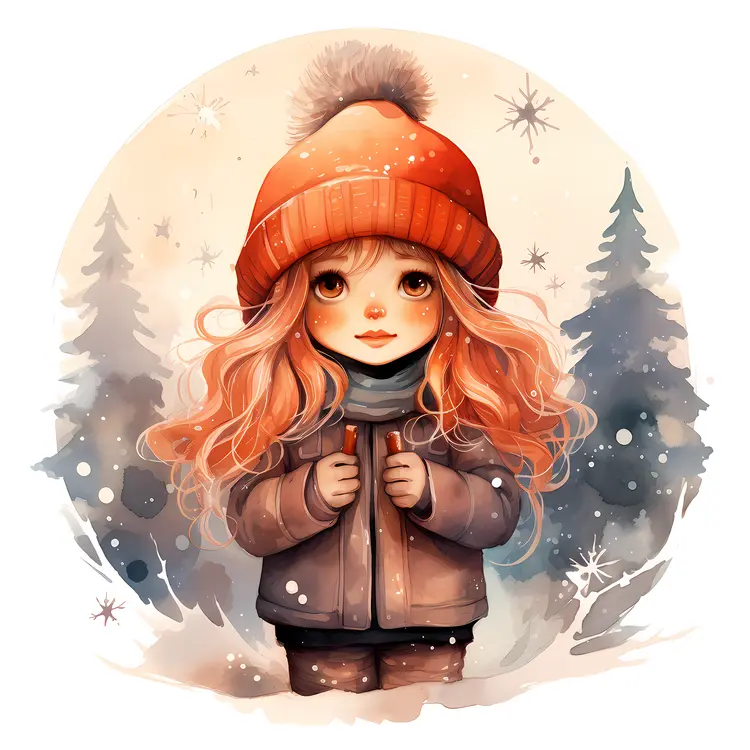 Girl in Winter Clothes with Red Hat