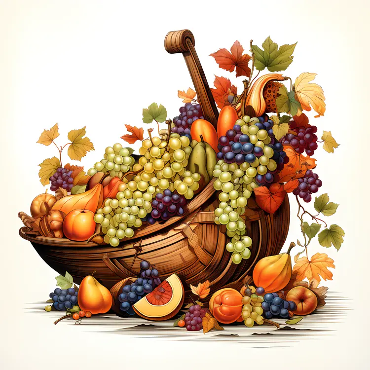 Basket with Grapes and Fruits