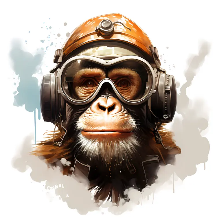 Monkey with Pilot Helmet and Goggles
