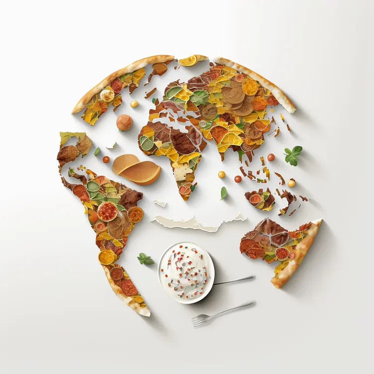 World Map Pizza with Ice Cream and Cutlery