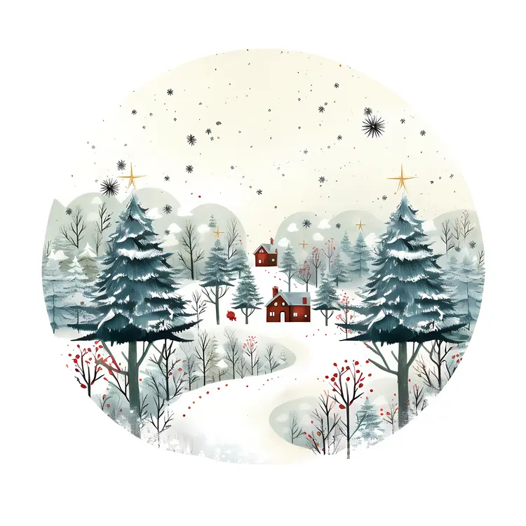 Snowy Winter Landscape with Houses