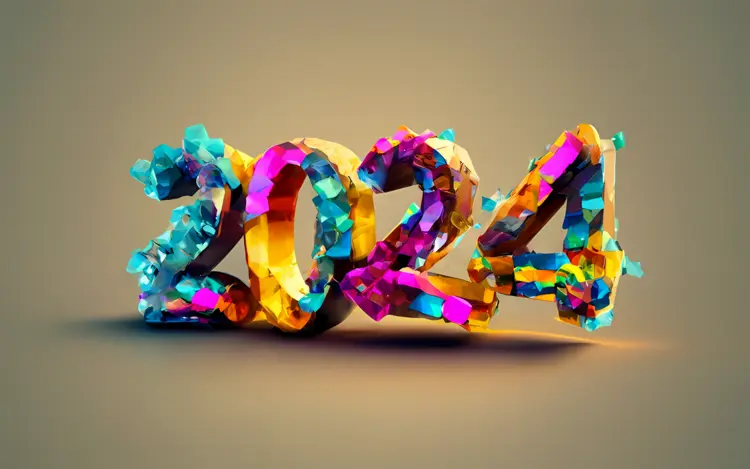 2024 with Colorful Crystal Decorations