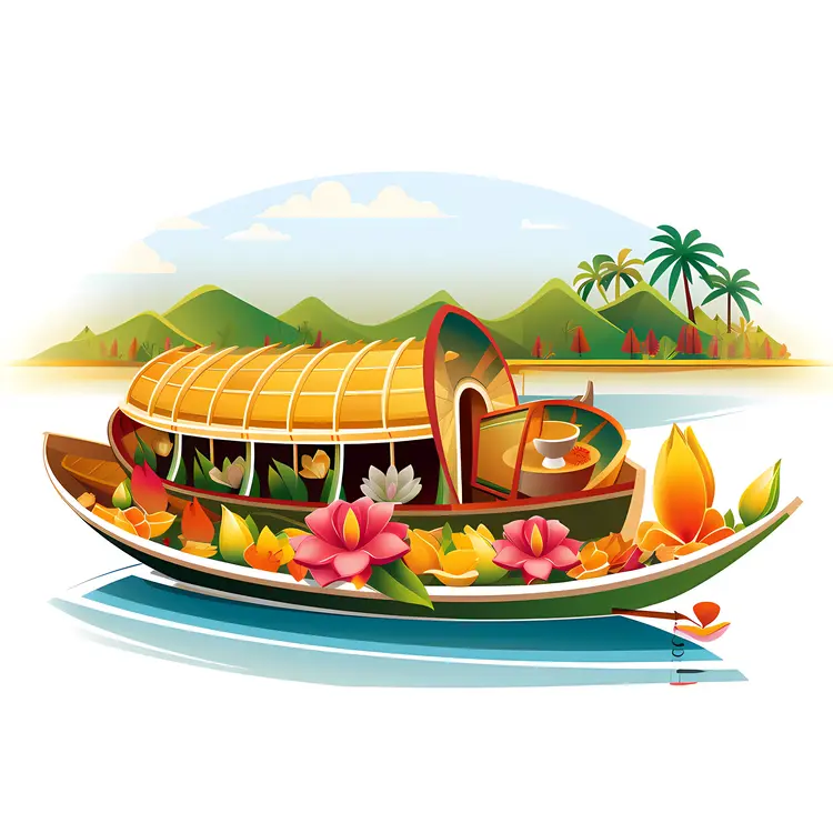 Beautiful Floral Boat on a Scenic River