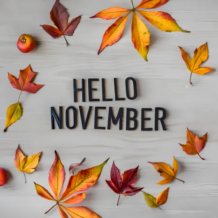 Hello November with Leaves and Apples